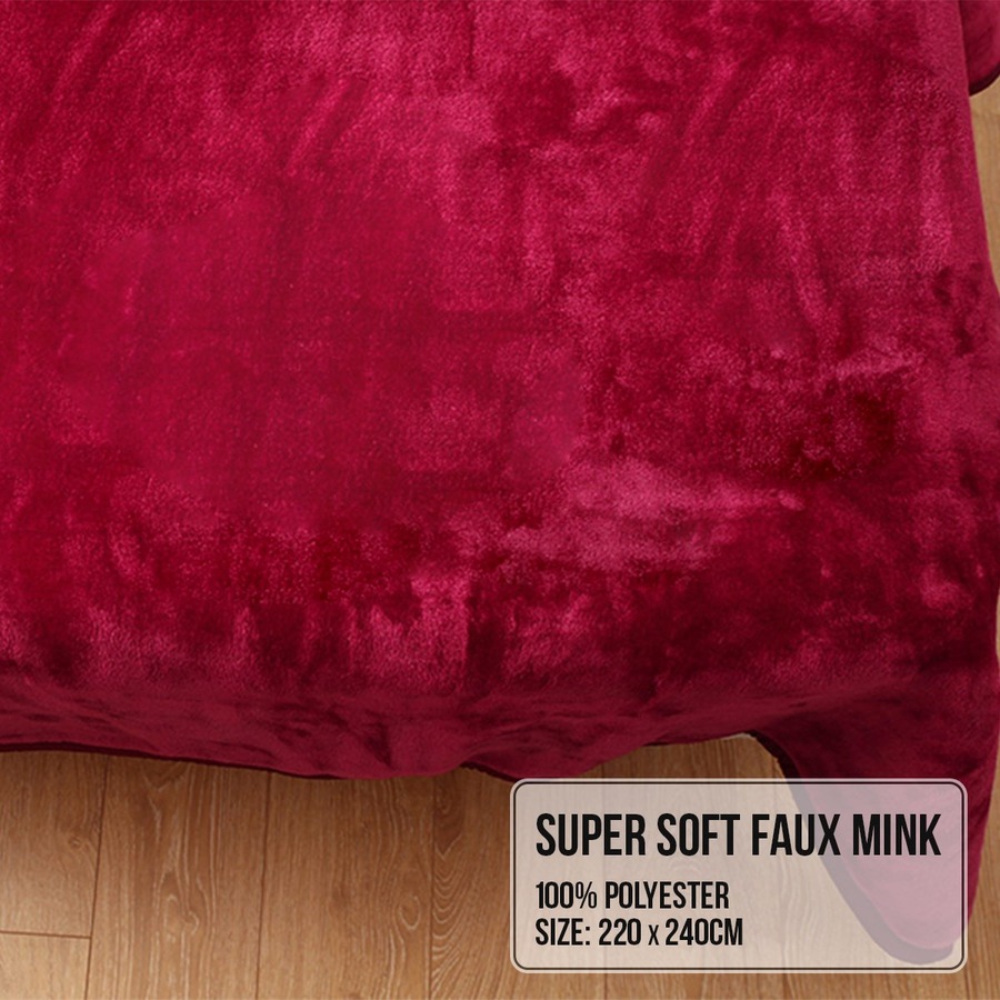 Laura Hill Mink Blanket Double Sided 800GSM Queen Size Soft Plush Bed Faux Throw Rug 220 X 240cm Red