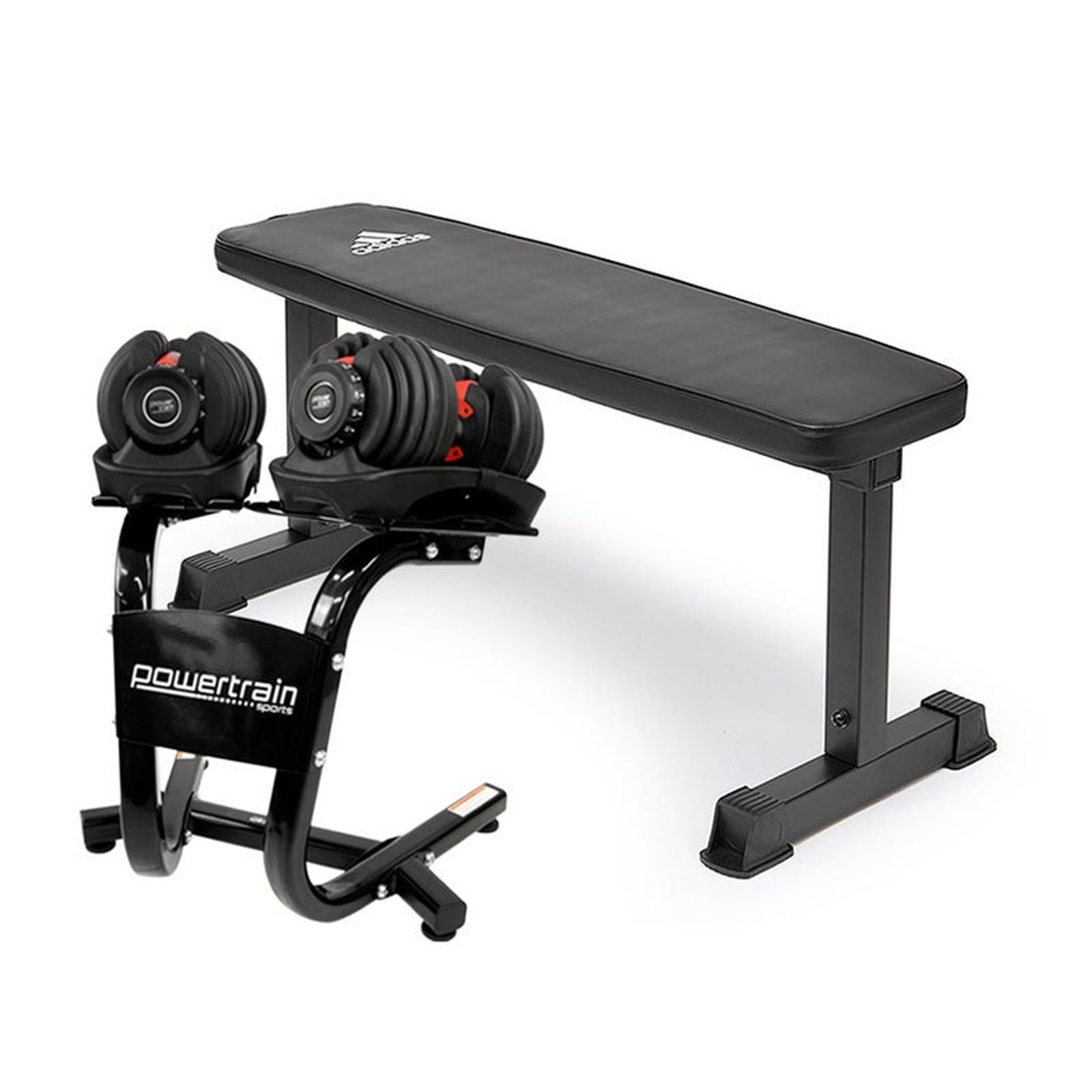 2x Powertrain 24kg Adjustable Dumbbells Weights w/Stand and 10437 Adidas Bench Australia