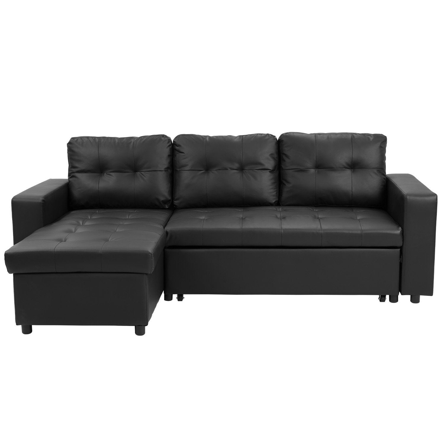 Sarantino 3-Seater Corner Sofa Bed Storage Chaise Couch Faux Leather - Black