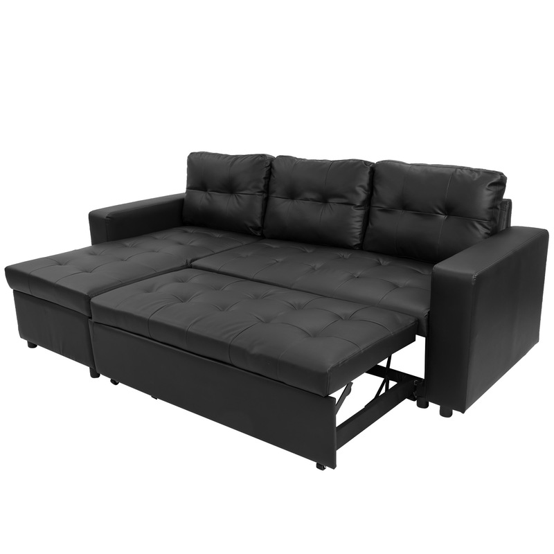 Buy Sarantino 3Seater Corner Sofa Bed Storage Chaise Couch Faux Leather Black MyDeal