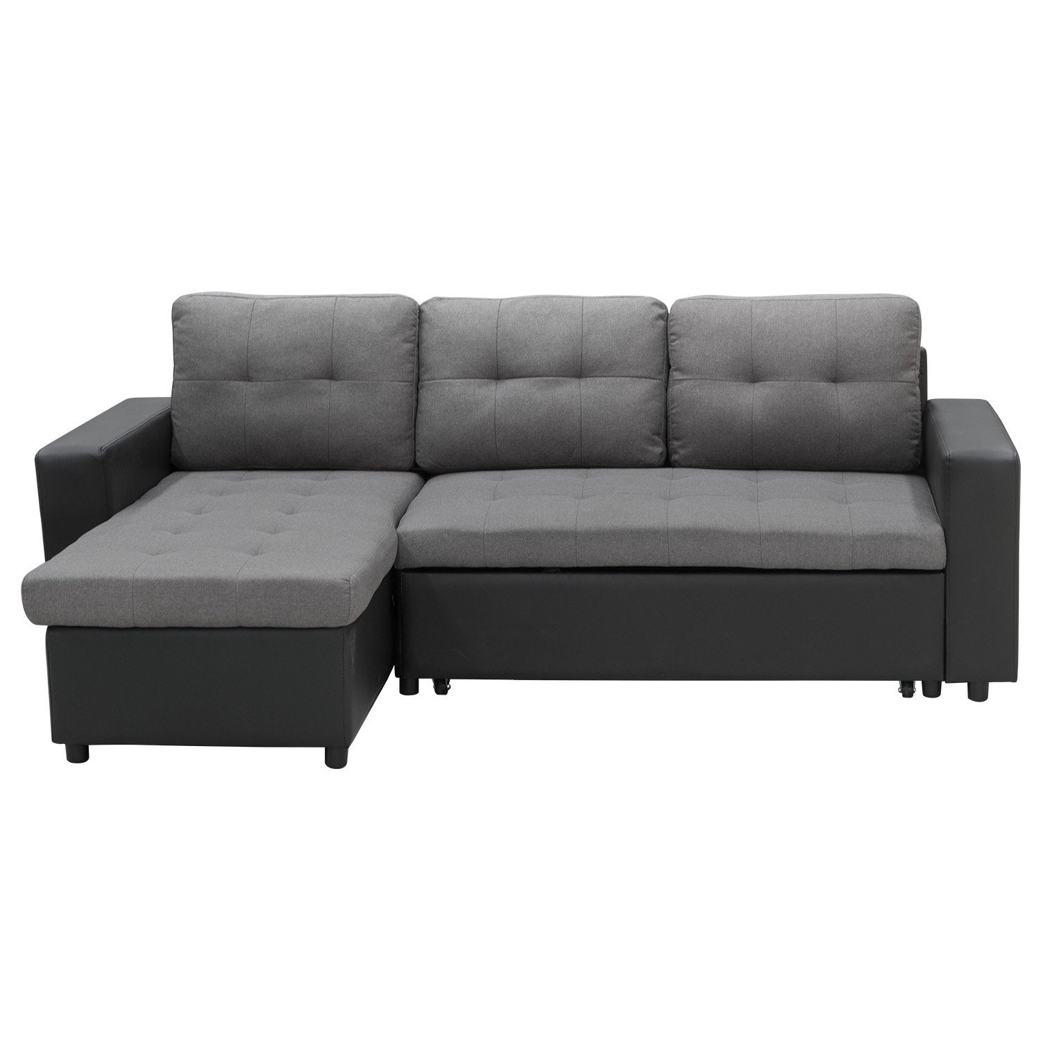 Sarantino 3-Seater Corner Sofa Bed With Storage Lounge Chaise Linen Couch - Black Grey