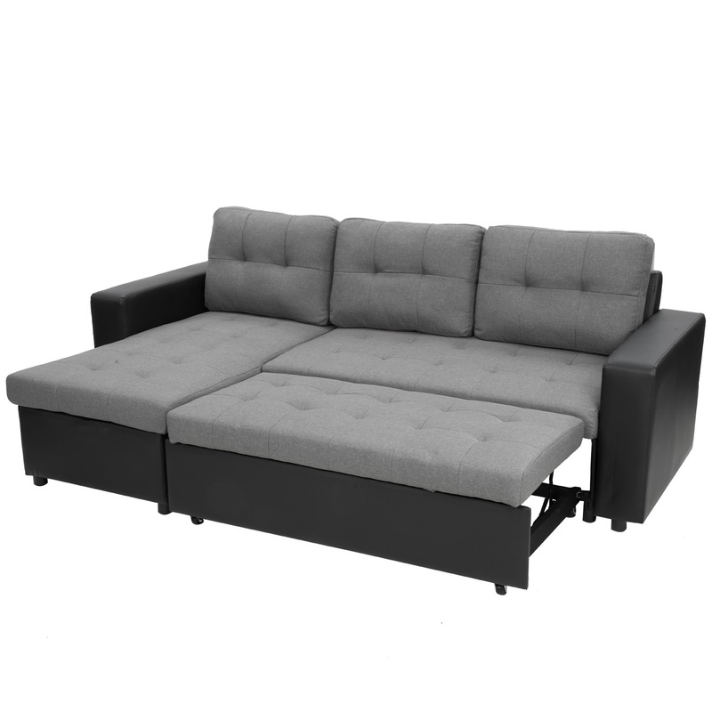 Buy Sarantino 3Seater Corner Sofa Bed With Storage Lounge Chaise Linen