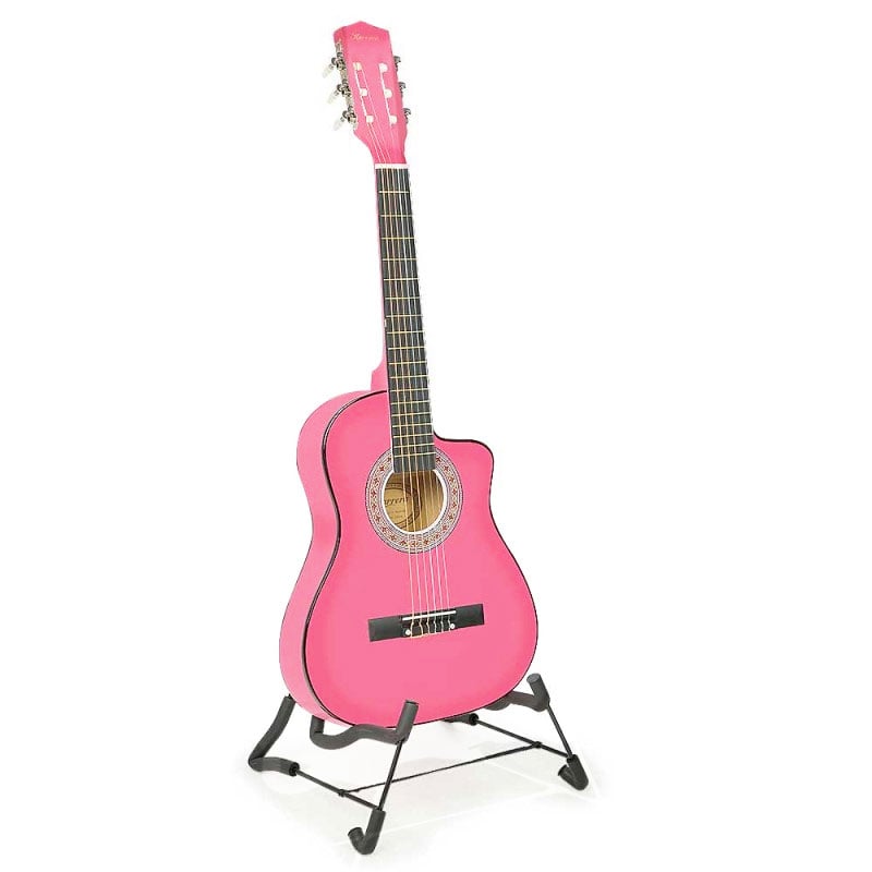 38in Pink Karrera Acoustic Guitar With Pick Guard Steel String Bag