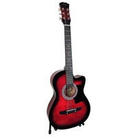 38in Pro Karrera Acoustic Guitar Picks Stand Strings Bag Capo Strap Red