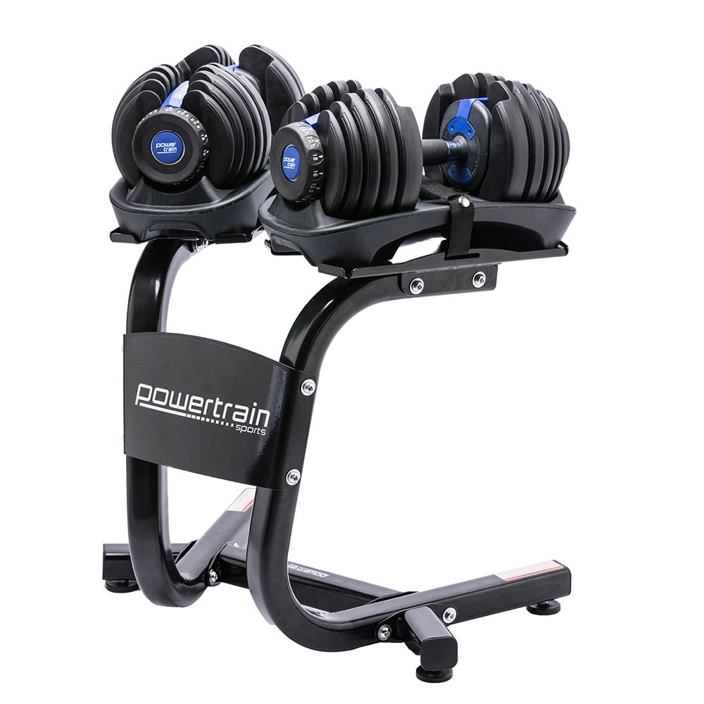 48KG Powertrain Adjustable Dumbbell Set With Stand Blue Australia