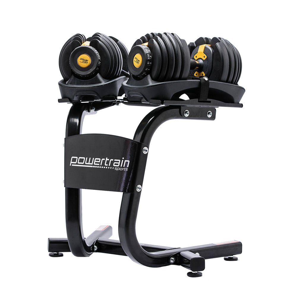 Powertrain 48KG Adjustable Dumbbell Set With Stand - Gold Australia