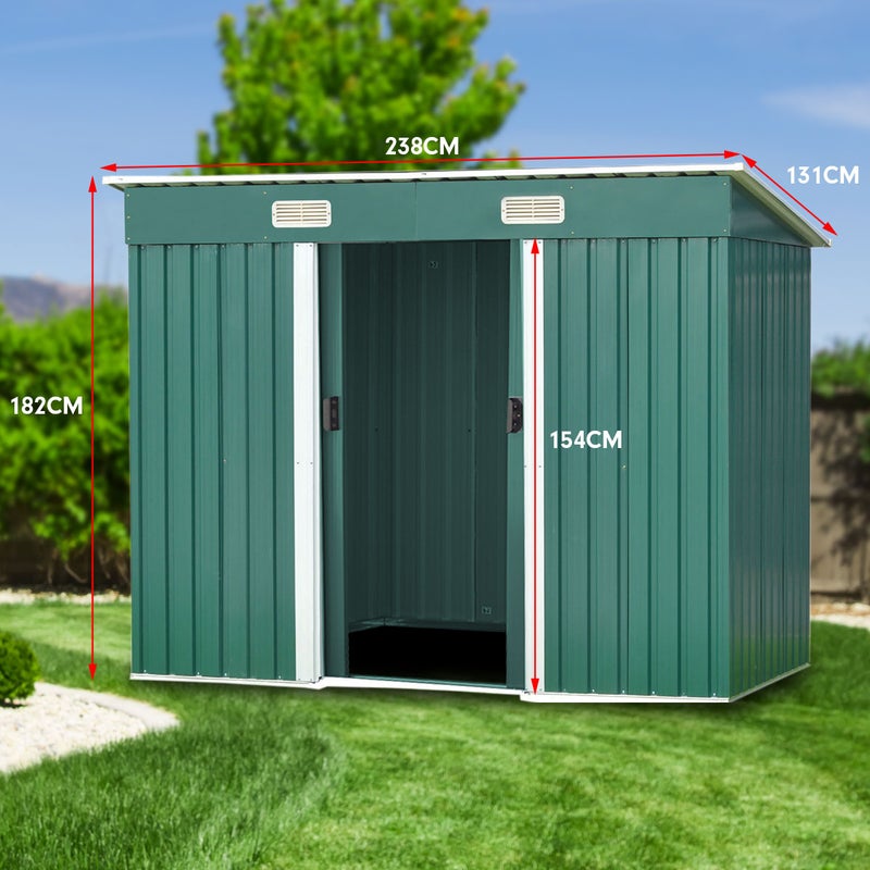 4ft x 8ft Garden Shed Flat Roof Outdoor Storage - Green | Buy Steel ...