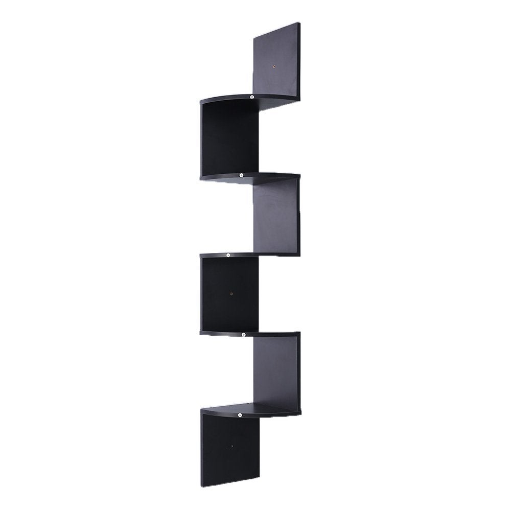 Sarantino 5-Tier Corner Wall Shelf Display Shelves DVD Book Storage Rack Floating Mounted - Black