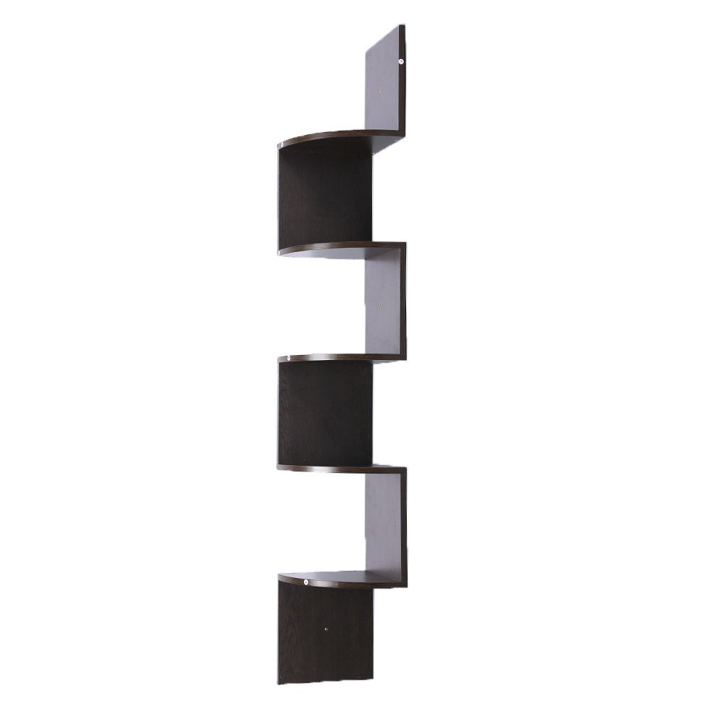Sarantino 5 Tier Corner Wall Shelf Display Shelves Dvd Book Storage Rack Floating Mounted - Brown
