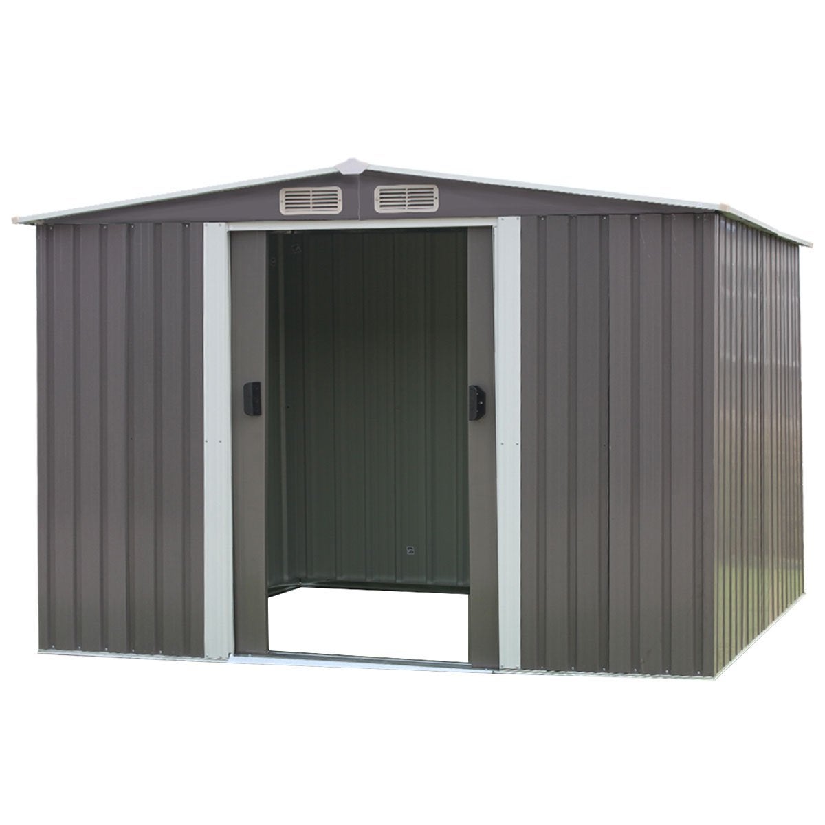 8ft x 8ft Garden Shed Spire Roof Outdoor Storage Shelter - Grey