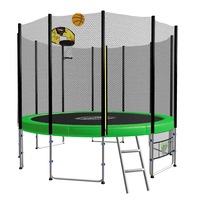 Blizzard 8ft Round Spring Trampoline Free Safety Net Pad Mat Ladder Shoe Tidy Basketball Set Green