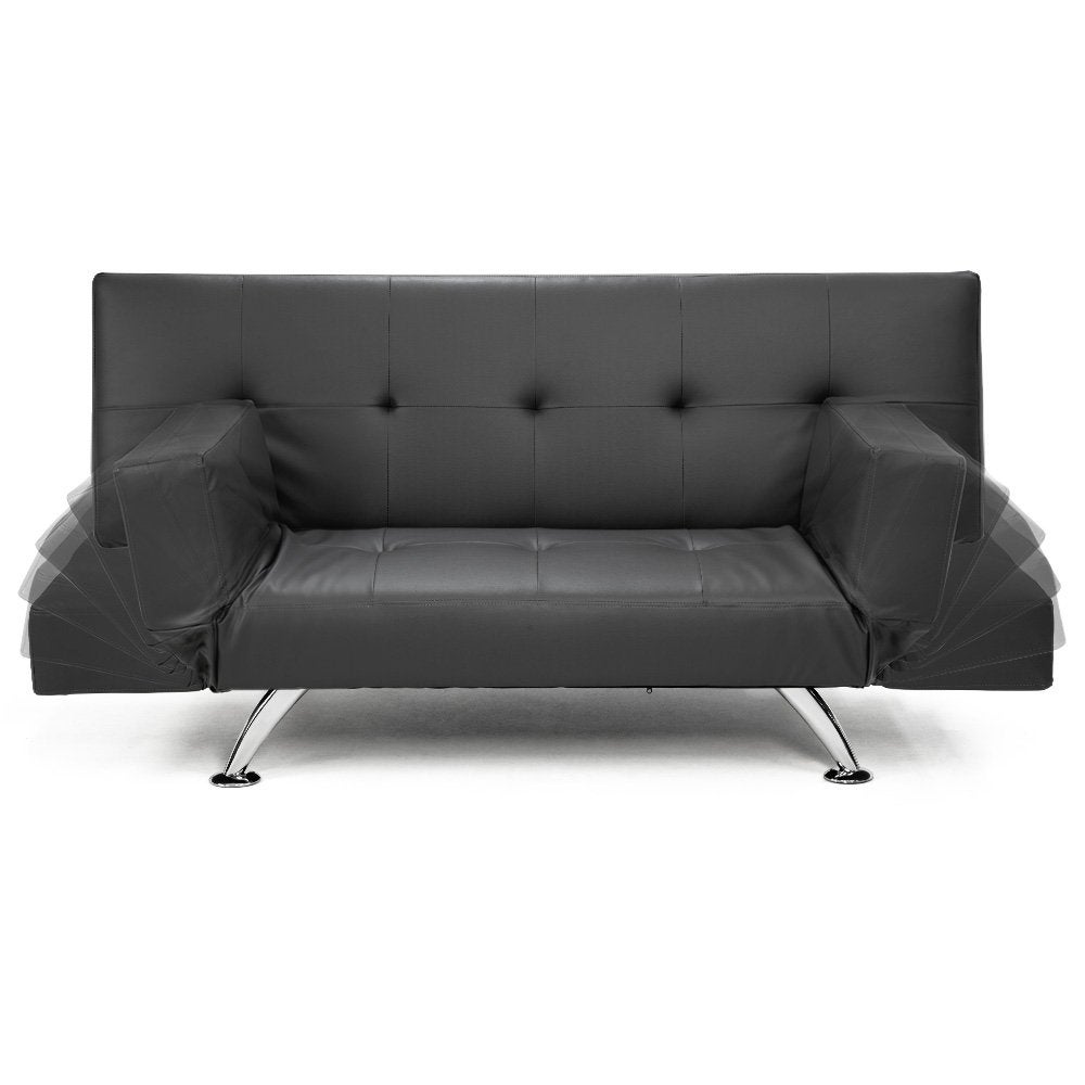 Sarantino Sofa Bed Lounge Faux Leather Couch Futon Furniture Adjustable Suite Grey