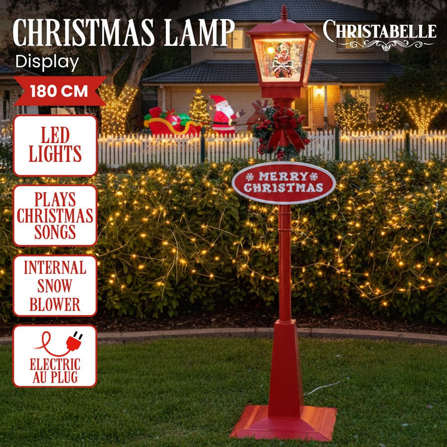 Christabelle 1.8m Christmas Lamp Post Outdoor Display Decoration LED Lights Front Yard Lawn Statue Ornament Red
