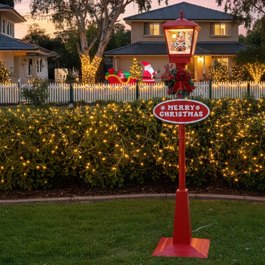 Christabelle 1.8m Christmas Lamp Post Outdoor Display Decoration LED Lights Front Yard Lawn Statue Ornament Red