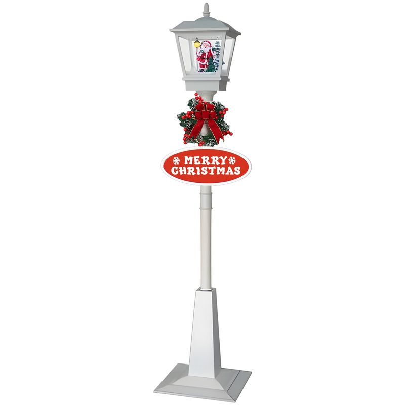 Buy Christmas Lamp Post with Snow, Lights & Music White with Santa