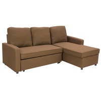 Corner Sofa Linen Lounge Couch L-shaped Modular Furniture Home Chaise Brown