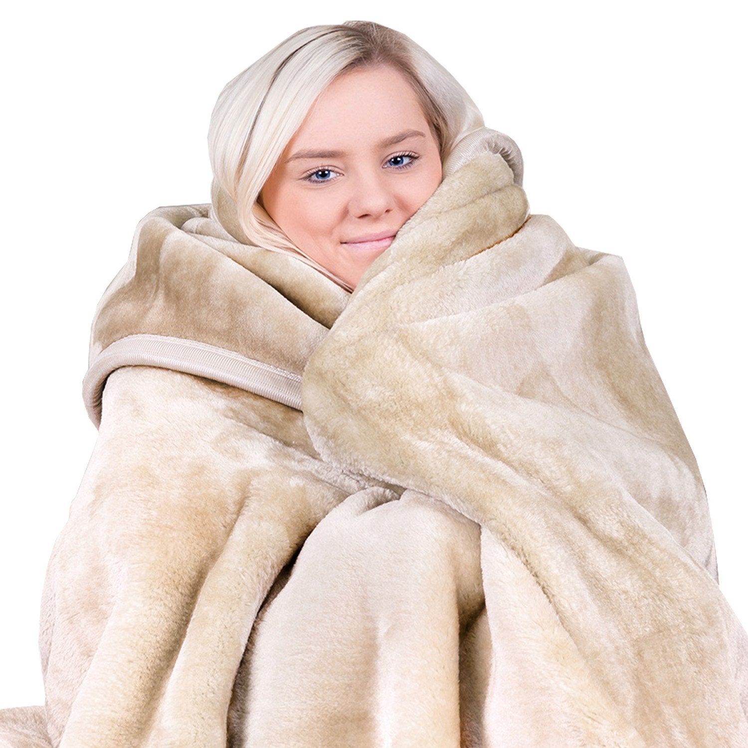 Laura Hill Mink Blanket Double Sided 600GSM Queen Size Soft Plush Bed Faux Throw Rug 220 X 240cm Beige