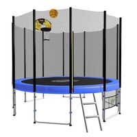 10ft Round Spring Trampoline Free Safety Outer Net+pad+mat+ladder+basketball Set