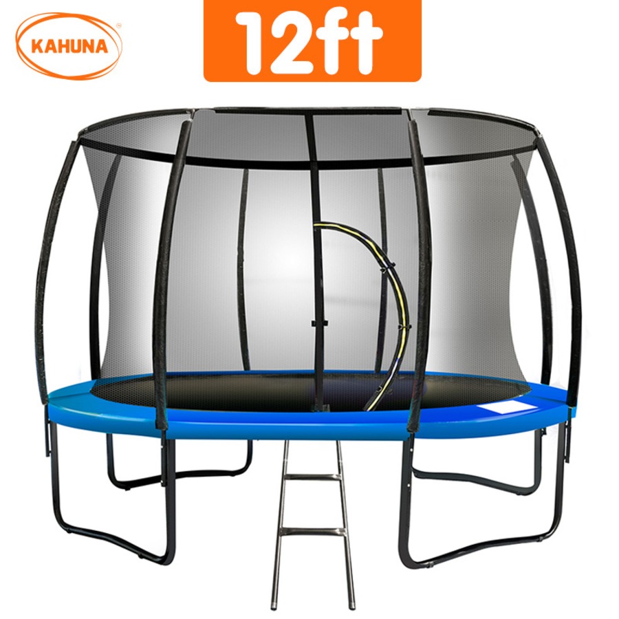 Kahuna 12ft Trampoline Free Ladder Spring Mat Net Safety Pad Cover Round Blue