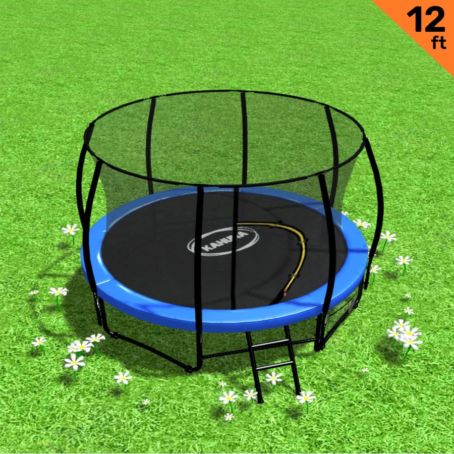 Kahuna 12ft Trampoline Free Ladder Spring Mat Net Safety Pad Cover Round Blue