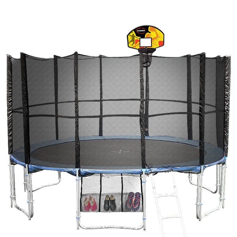 14ft Round Trampoline Free Safety Net+pad+mat+ladder+shoe Tidy+basketball Set