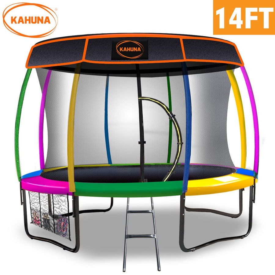 Kahuna 14ft Trampoline Free Safety Net Spring Rainbow Pad Roof Mat - Rainbow