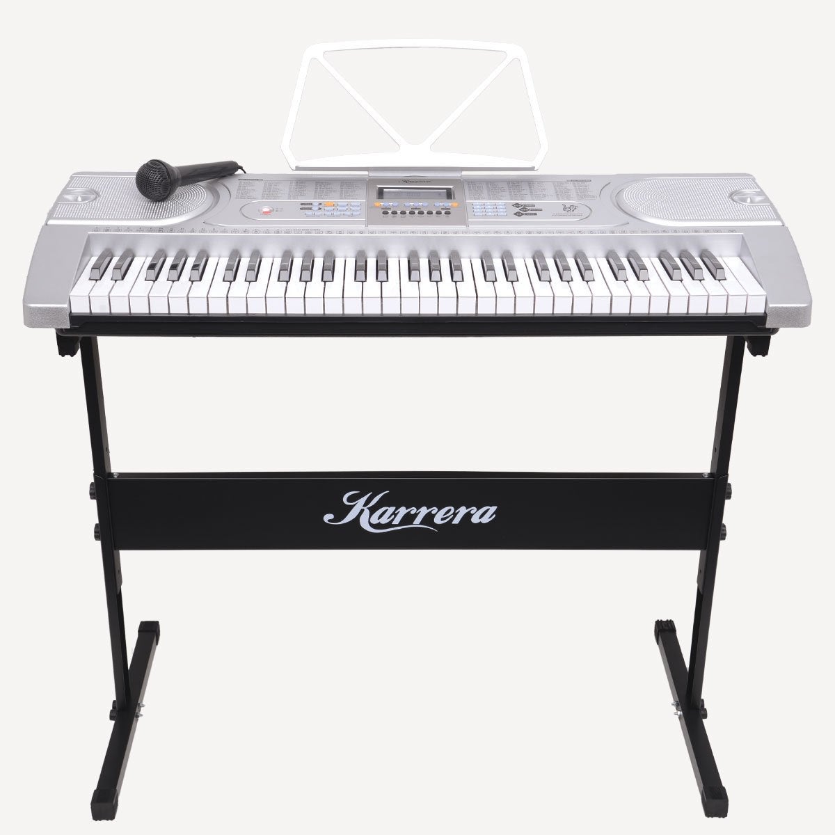 Karrera 61 Key Electronic Keyboard Teaching Piano Electric Music Stand - Silver