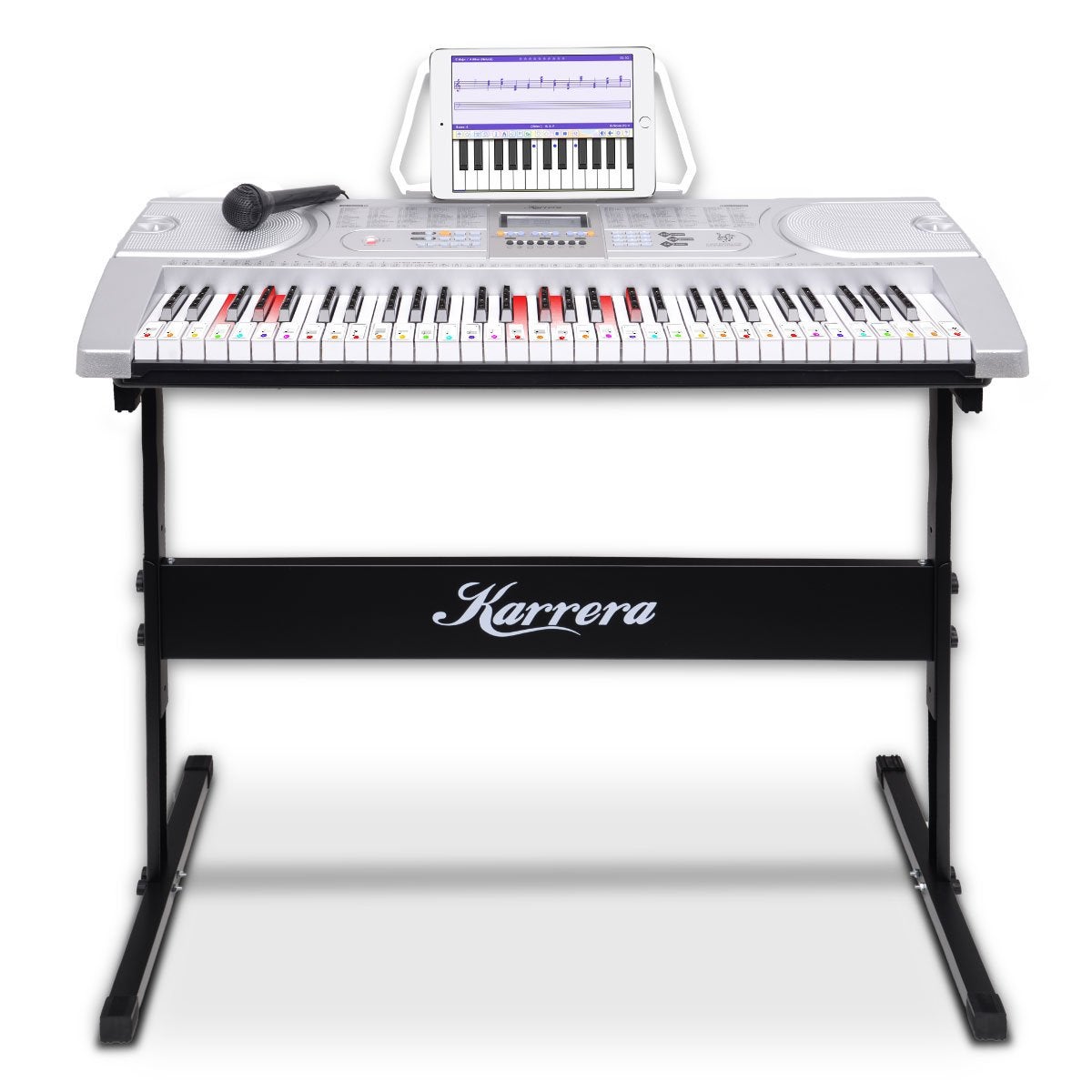 Karrera 61 Keys Electronic LED Keyboard Teaching Piano with Stand - Silver