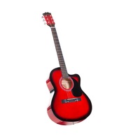 Karrera 40in Acoustic Cutaway Guitar Bag Strings Picks Winder Strap Red