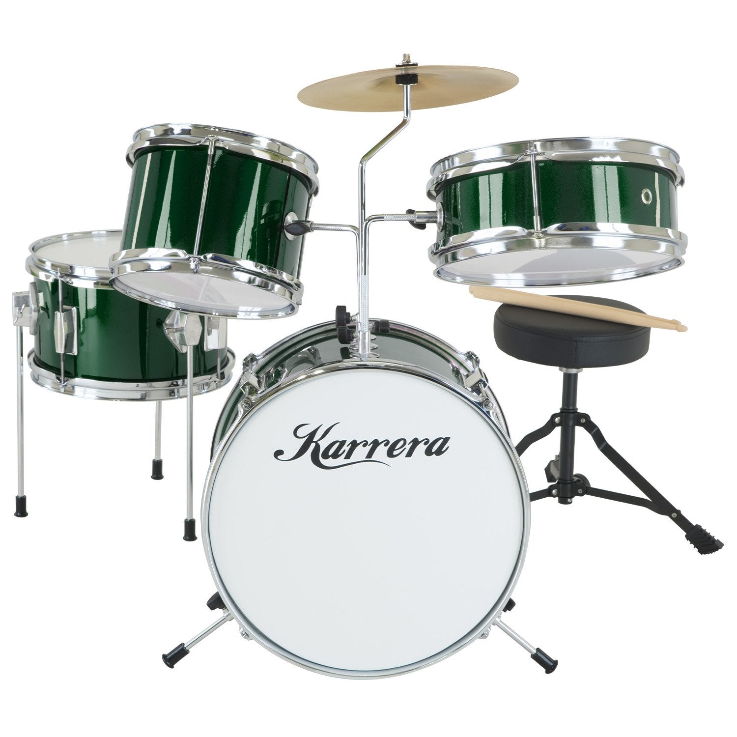 Karrera Childrens 4 Piece Drum Kit Set - Green