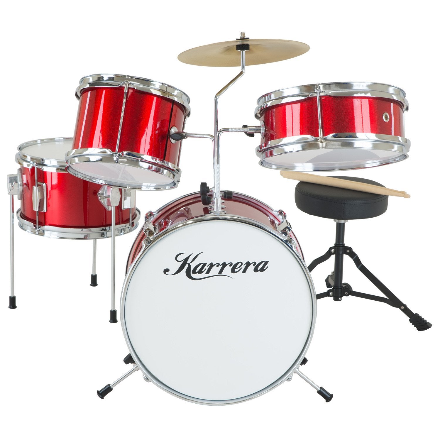 Karrera Childrens 4 Piece Drum Kit Set - Red