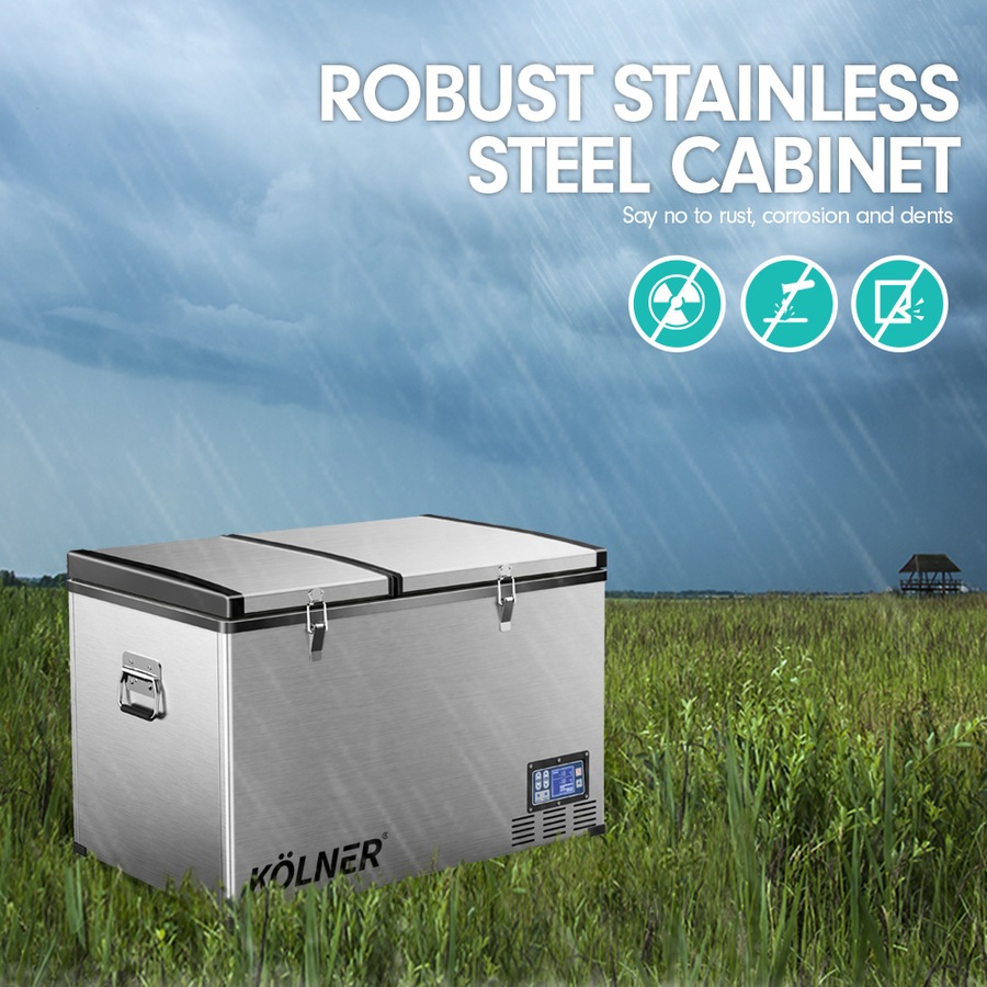 Kolner 80l Portable Fridge Freezer Cooler Camping Refrigerator Stainless Steel