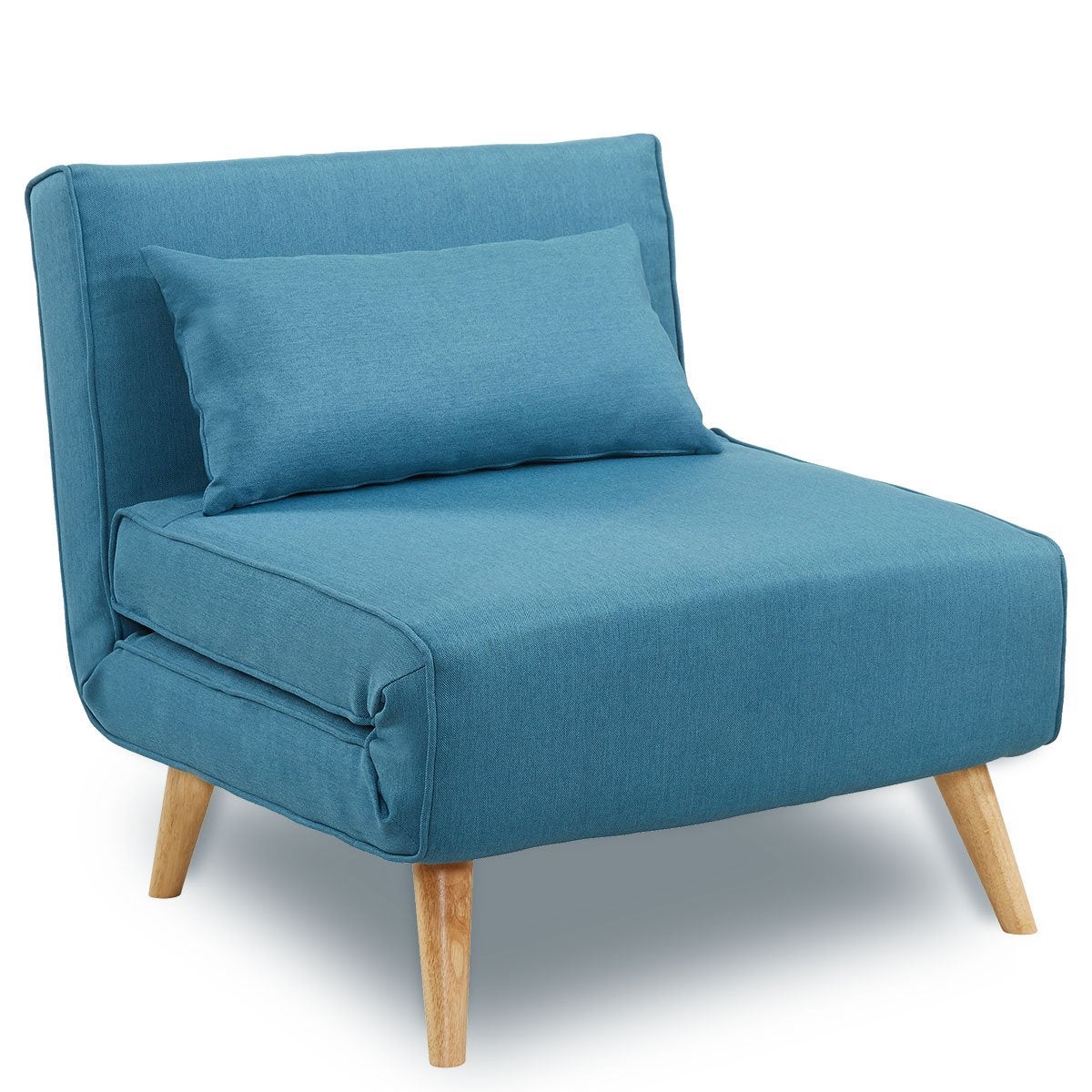Sarantino Linen Corner Sofa Bed Comfortable Chair Single Seater Adjustable Wooden Frame Blue