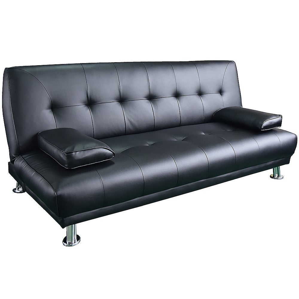 Manhattan Sofa Bed Faux Leather Lounge Couch Futon Furniture Suite - Black