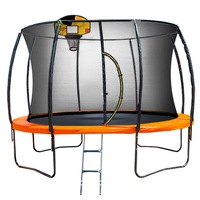 New Kids Gift Kahuna 14ft Trampoline Free Safety Net Spring Pad Mat With Basketball Orange/Blue