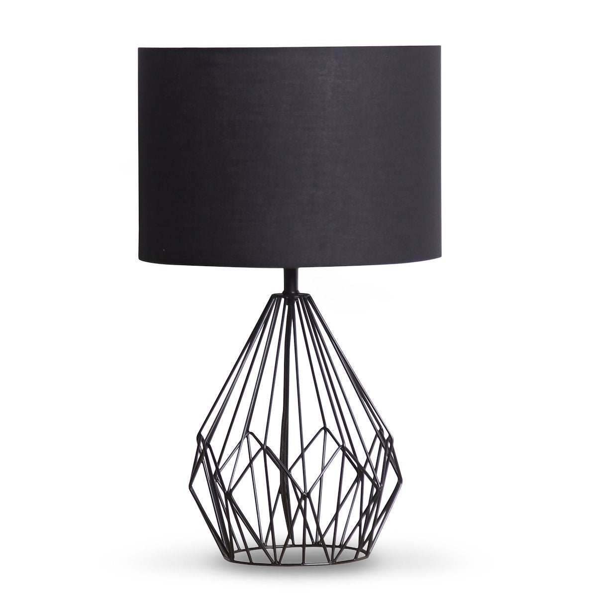 Sarantino Metal Wire Table Lamp Black Finish Reading Light With Black Drum Shade