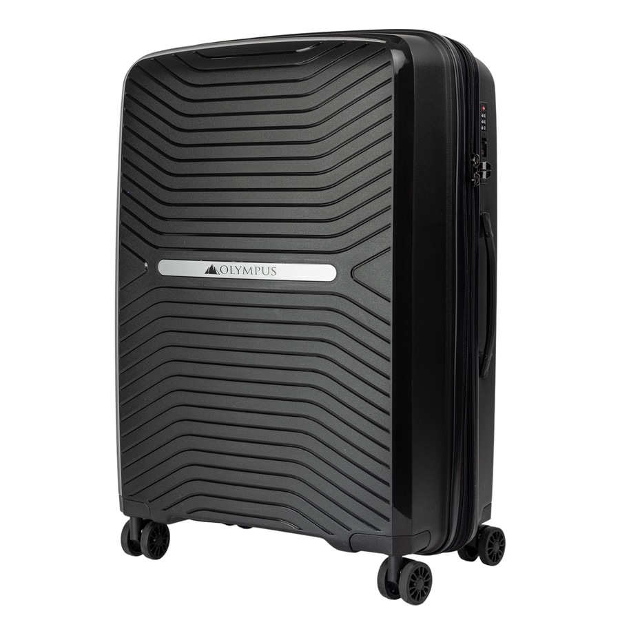 Olympus 3PC Astra Luggage Set Lightweight Polypropylene Hard Shell Trolley Suitcase - Obsidian Black