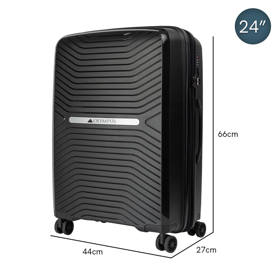 Olympus 3PC Astra Luggage Set Lightweight Polypropylene Hard Shell Trolley Suitcase - Obsidian Black