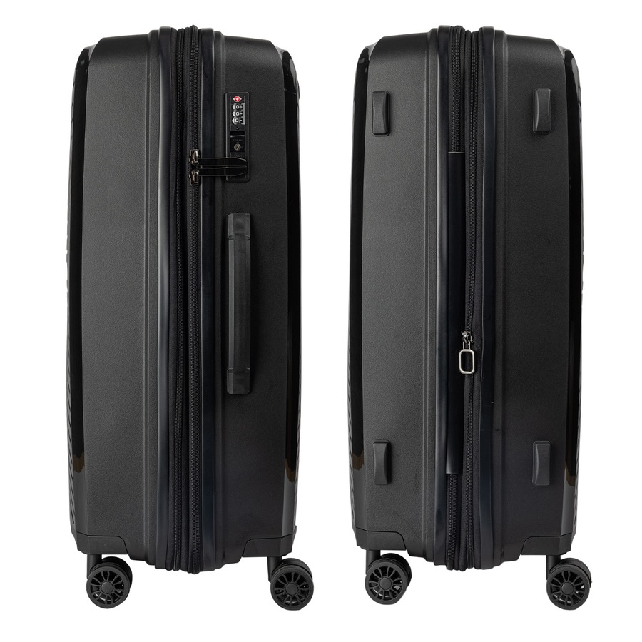 Olympus 3PC Astra Luggage Set Lightweight Polypropylene Hard Shell Trolley Suitcase - Obsidian Black