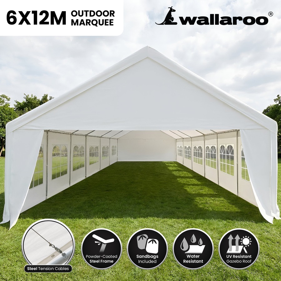 Huge 12m x 6m Outdoor Event Gazebo Party Tent Marquee Wedding Canopy Shade White