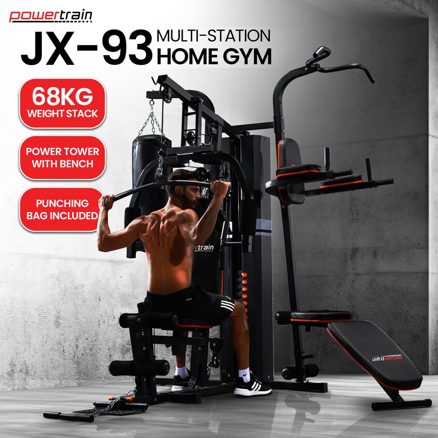 Powertrain Multi Station Home Gym 150lbs Weights Punching Bag Exercise Workout