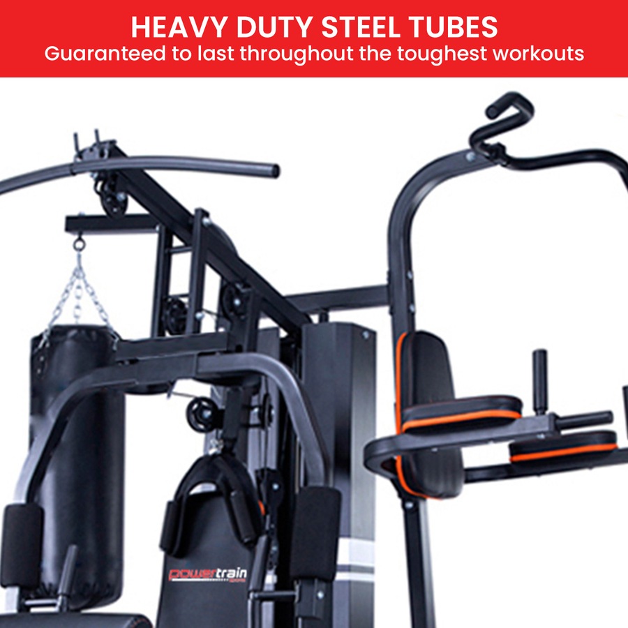 Powertrain Multi Station Home Gym 150lbs Weights Punching Bag Exercise Workout