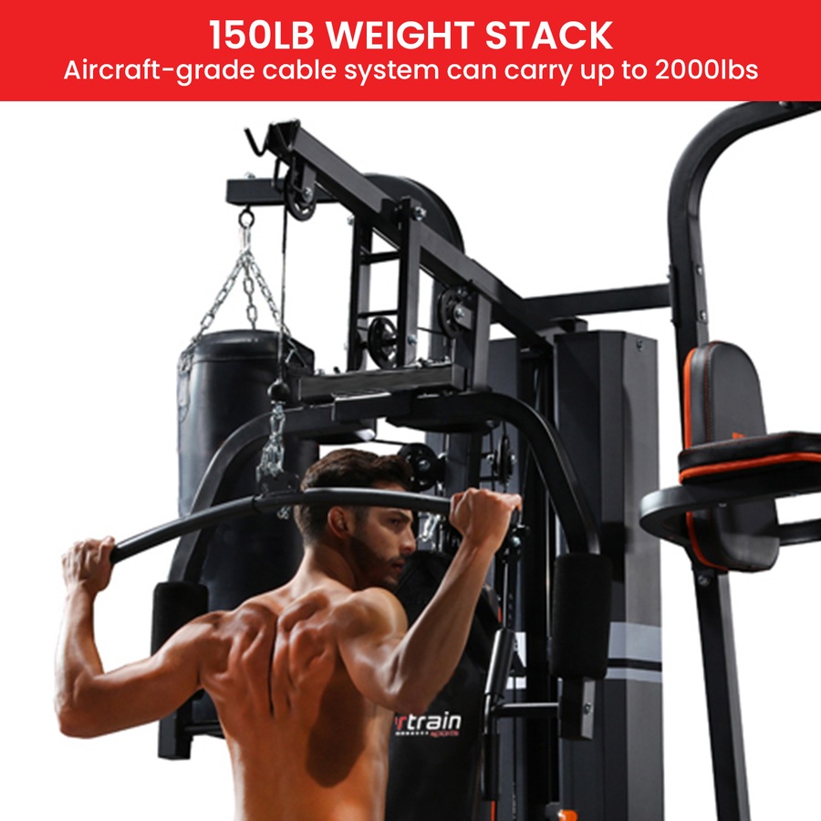 Powertrain Multi Station Home Gym 150lbs Weights Punching Bag Exercise Workout