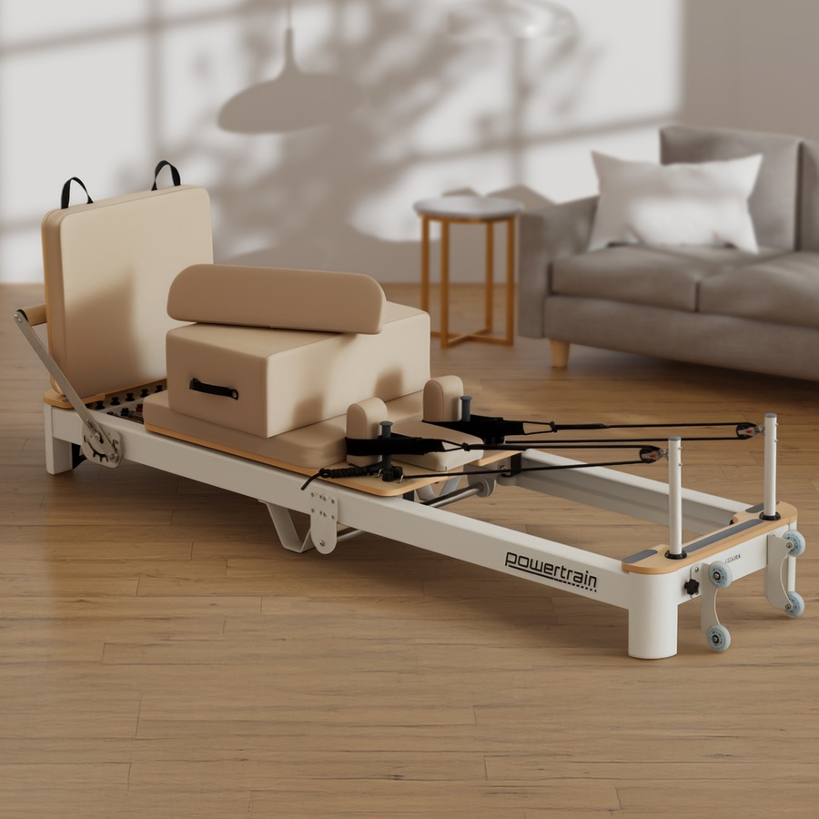 Powertrain Velora Pilates Reformer Machine Aluminium Foldable Multifunctional Home Gym Equipment Exercise Trainer Beige
