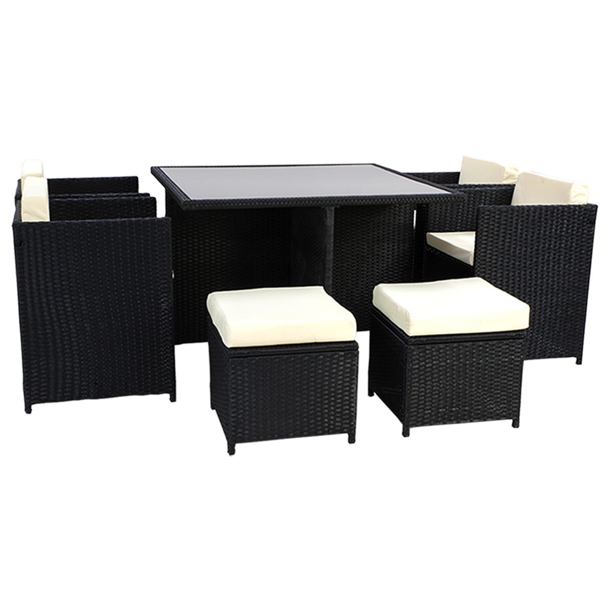 9 Piece PE Rattan Cube Outdoor Dining Set With Cushions