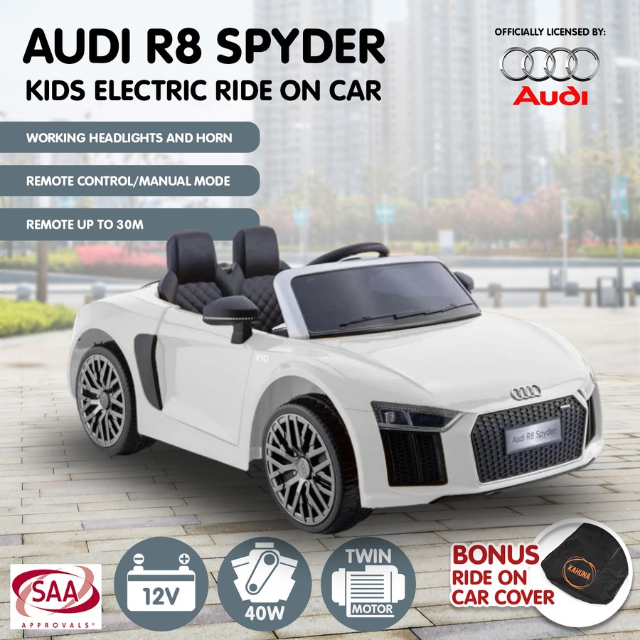 Kahuna Audi R8 Spyder Licensed Kids Ride On Electric Car with Remote Control- White