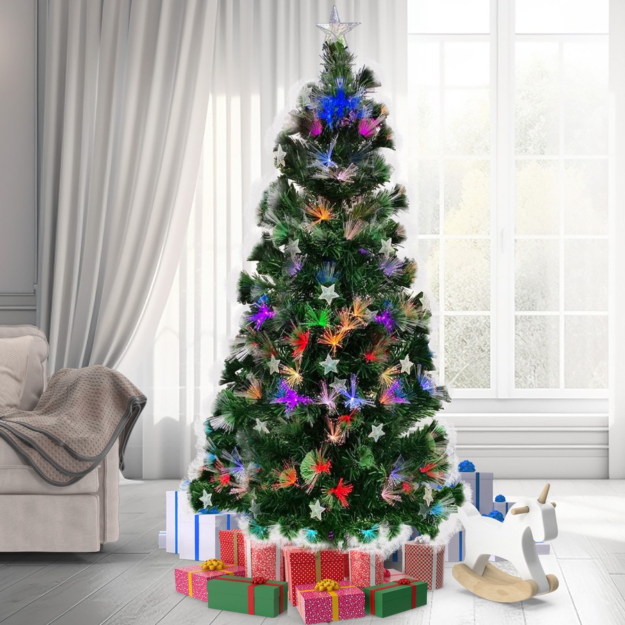 Christabelle Fibre Optic Christmas Tree 1.5m Pre Lit with Stars Xmas Decoration
