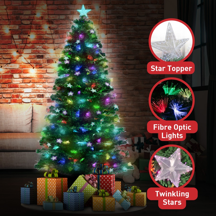 Christabelle Fibre Optic Christmas Tree 1.5m Pre Lit with Stars Xmas Decoration