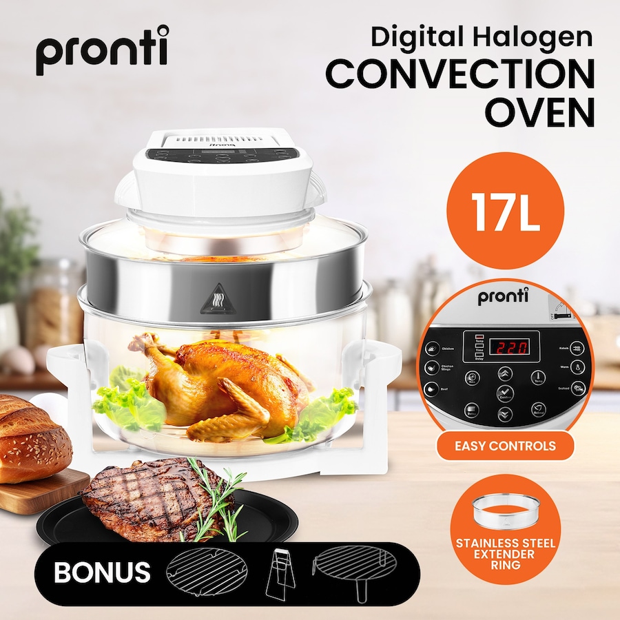 Pronti 17l 1400w Digital Family Turbo Convection Oven Broiler Cooker - White