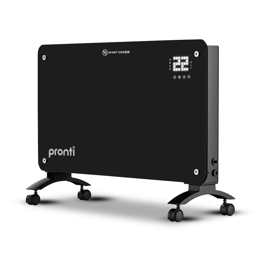 Pronti Glass Panel Convection Heater with Remote Control LED Display Black